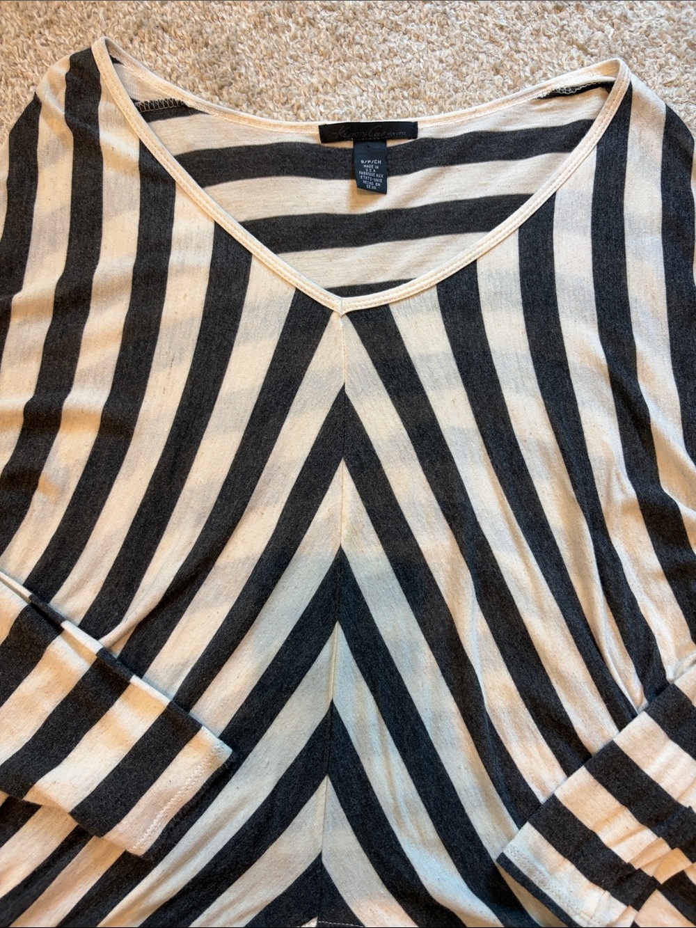 Kenneth Cole New York Black and Cream Striped V-Neck Shirt